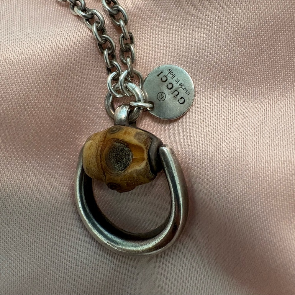 Gucci Silver ruthenium Horsebit with bamboo Pendant Necklace